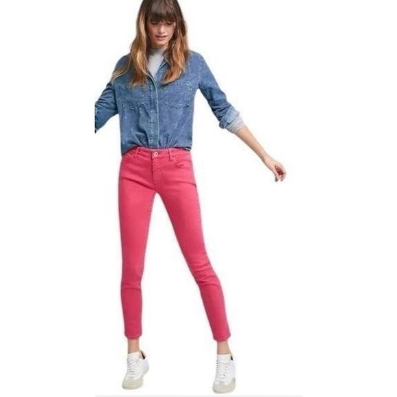 Pilcro and the Letterpress Denim - Pilcro & Letterpress x Anthropologie Coral Red High Rise Skinny Jeans Size 27